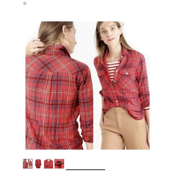 J. Crew Boy Fit Shirt Red Scotch Tartan Plaid Button Up Down Top Western sz 8 - Picture 10 of 11